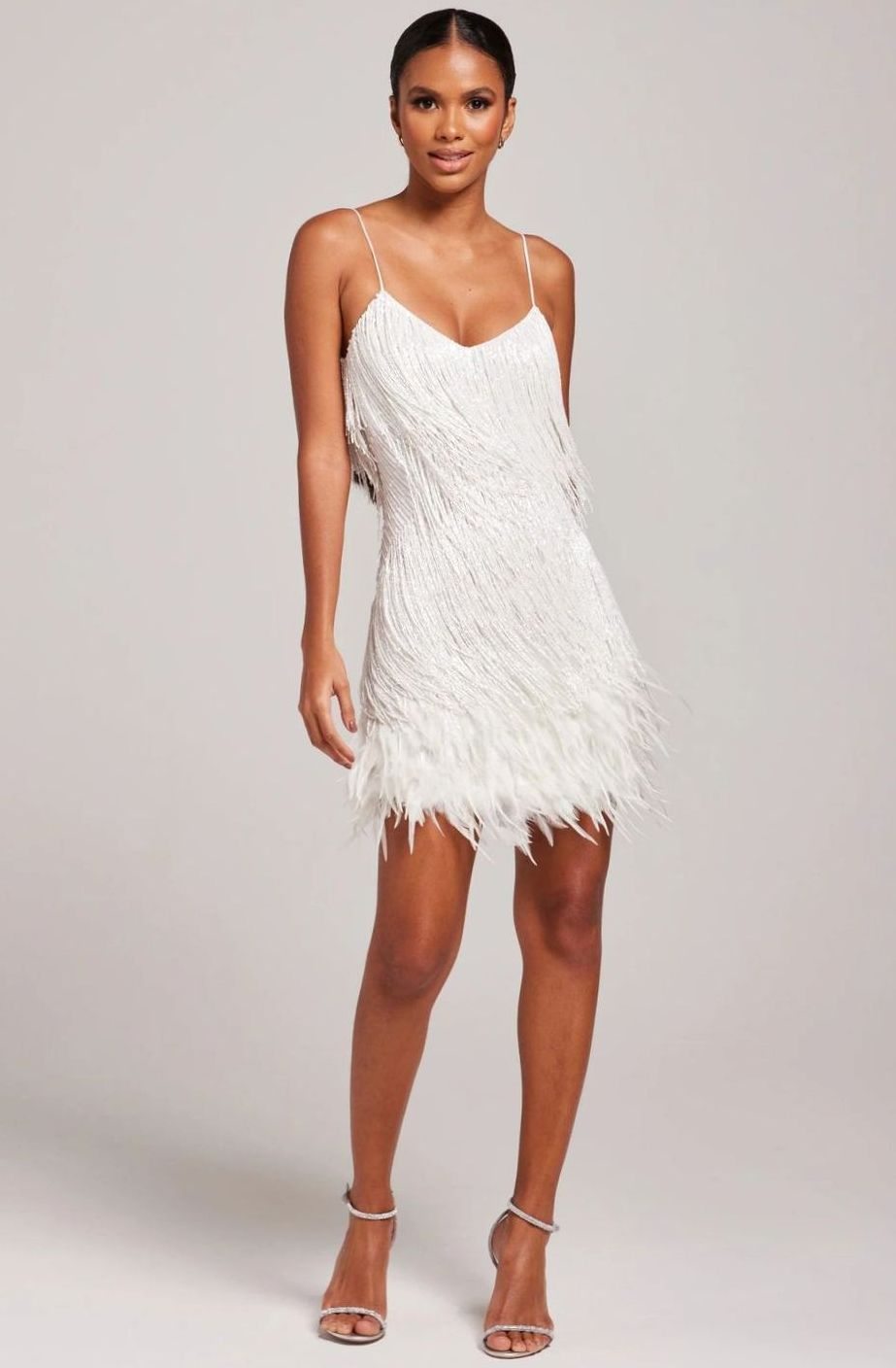 Women's Beaded Fringe Feather-Hem Mini Cocktail Dress