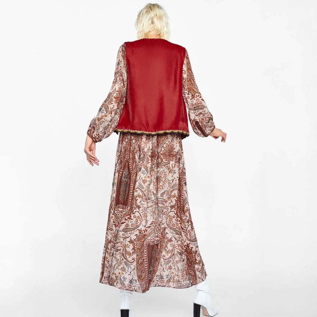 Women’s boho floral open front vest design