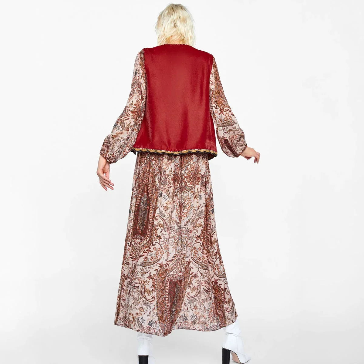 Women’s boho floral open front vest design