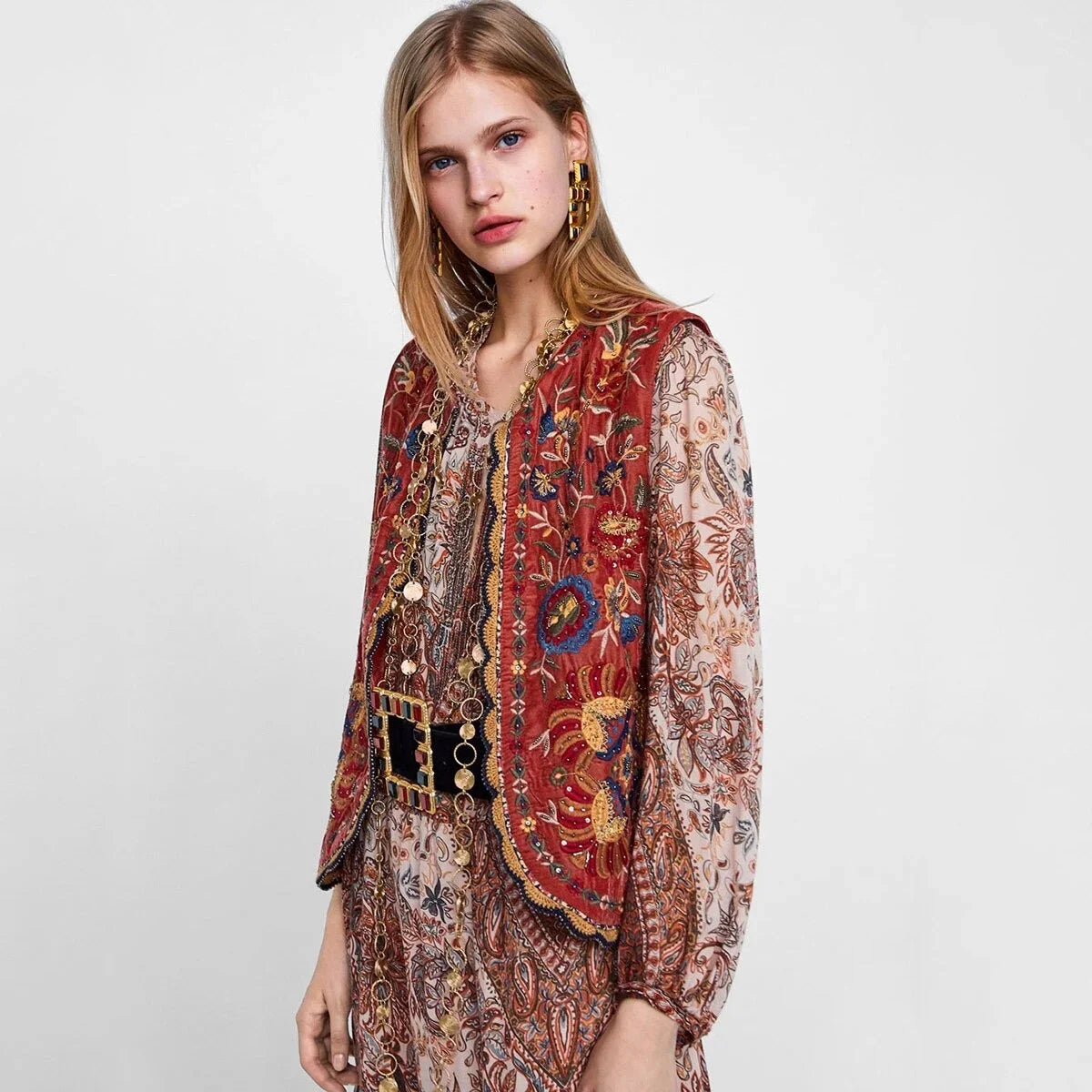 Women’s boho floral open front vest design