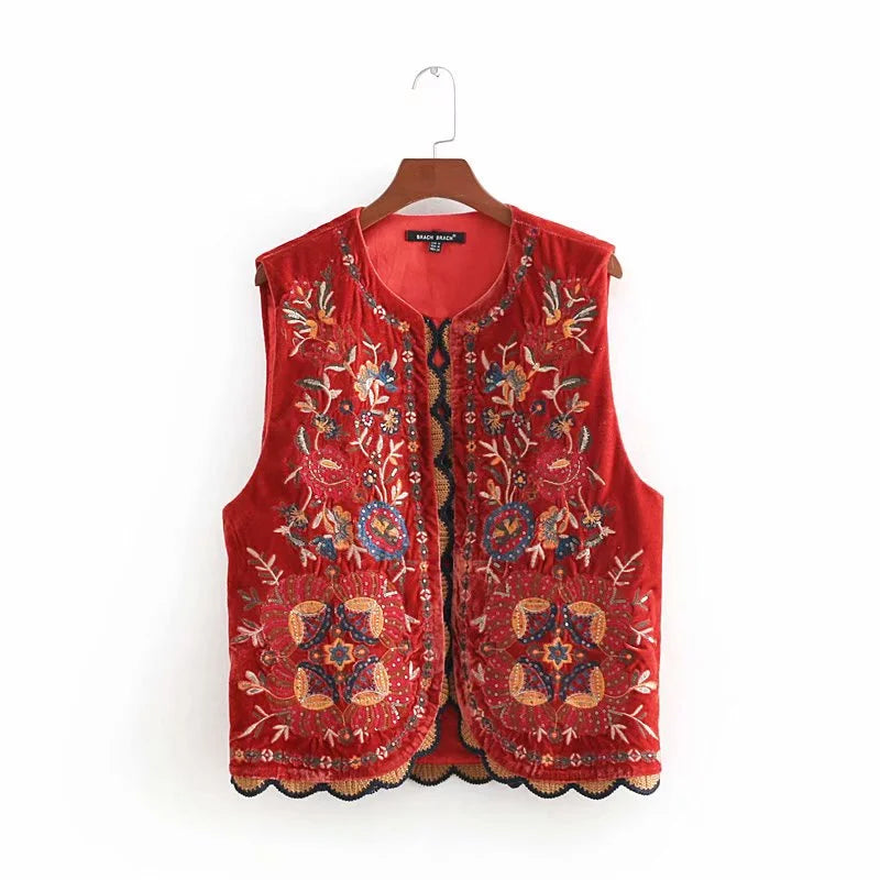 Women’s boho floral open front vest design