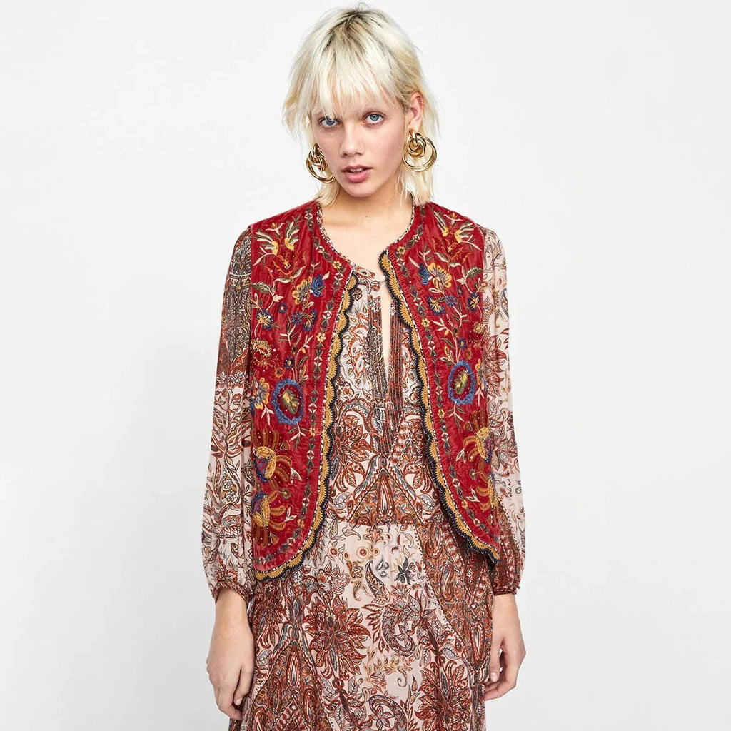 Women’s boho floral open front vest design