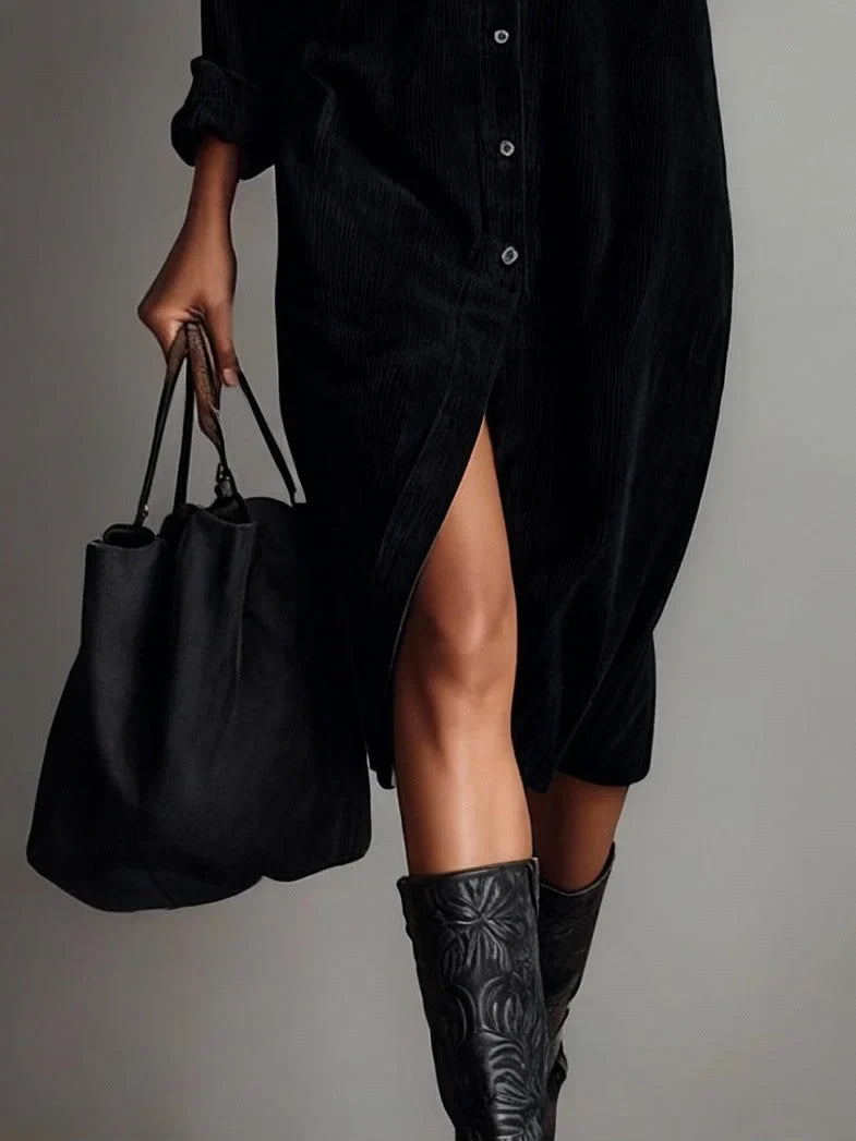 Women's button front long sleeve midi dress