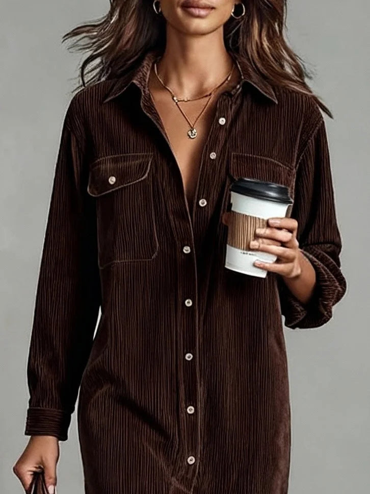 Women's button front long sleeve midi dress
