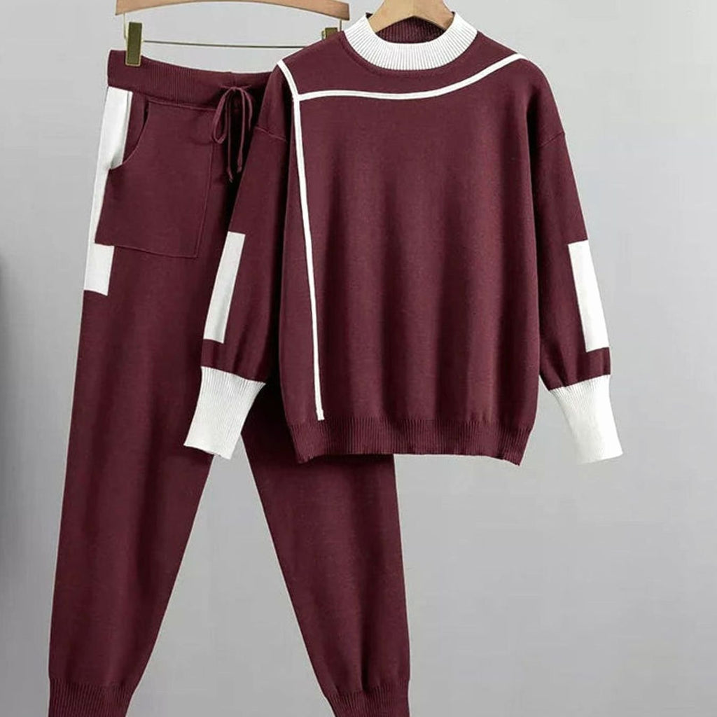 Women's Casual Knit Two-Piece Sweater Pants Set Drawstring Jogger