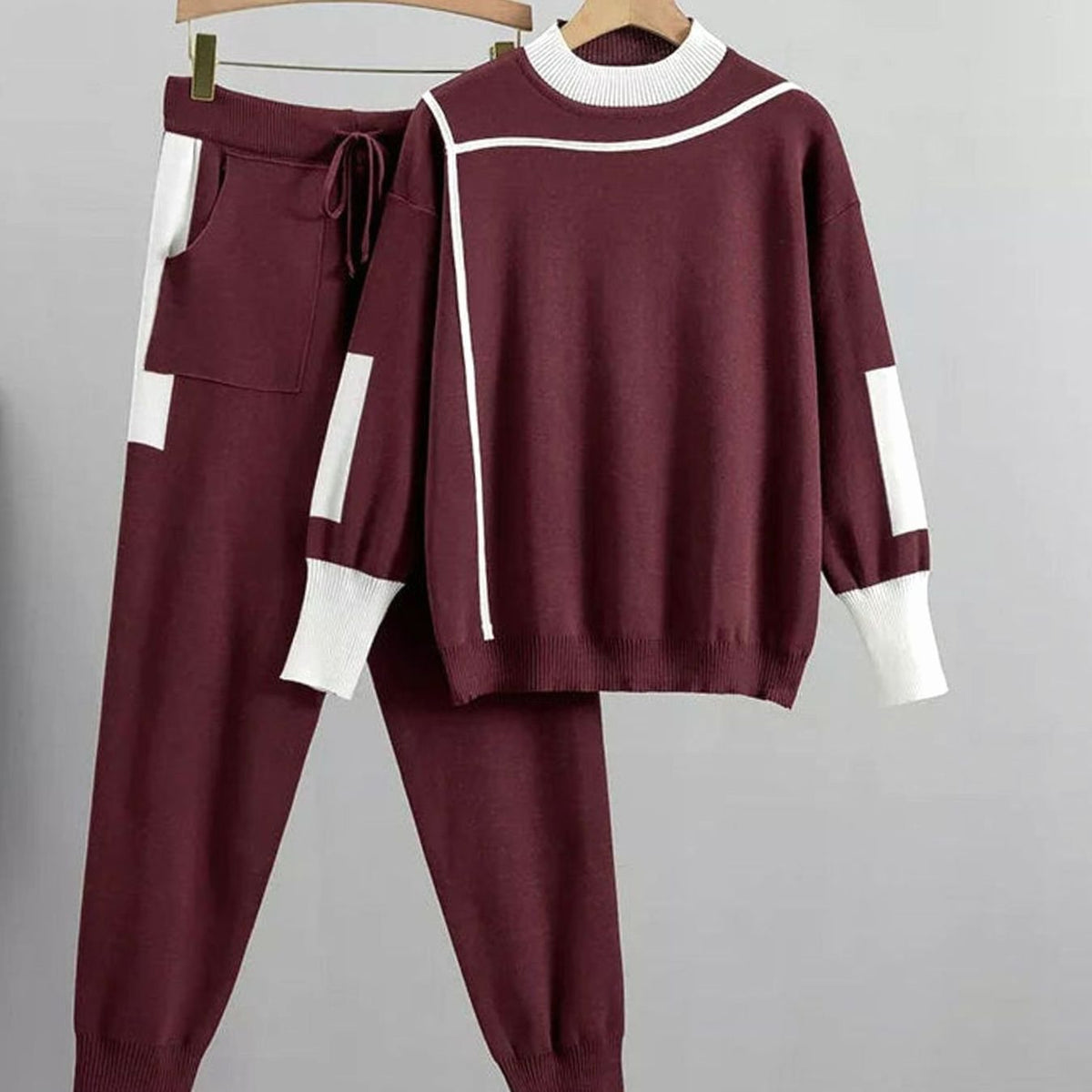 Women's Casual Knit Two-Piece Sweater Pants Set Drawstring Jogger