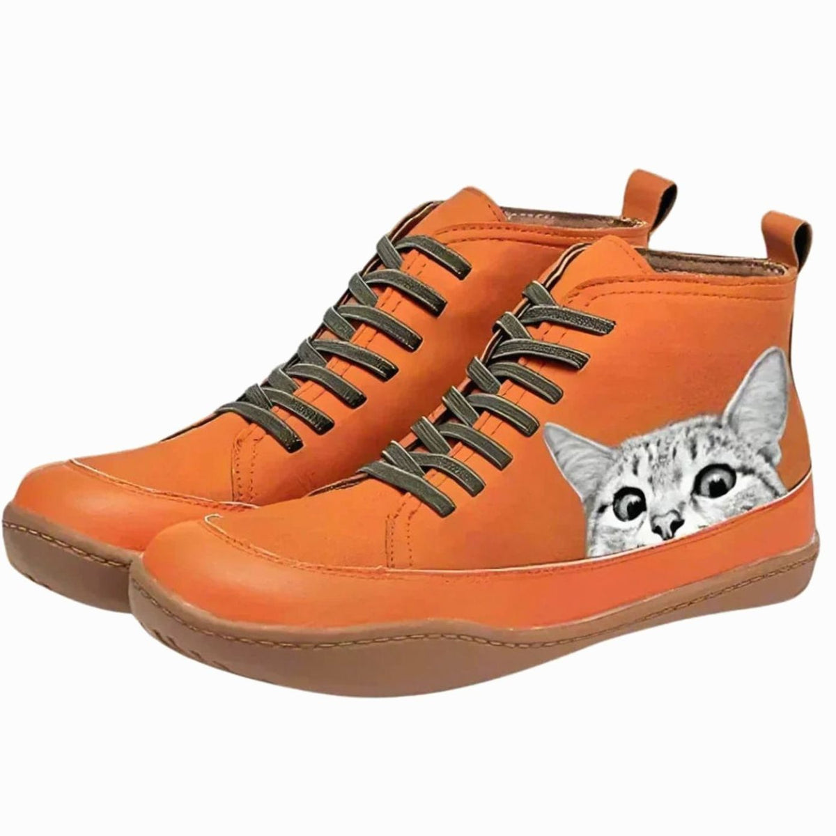 Emma | Women's Cat-Print Lace-Up Leather Ankle Boots