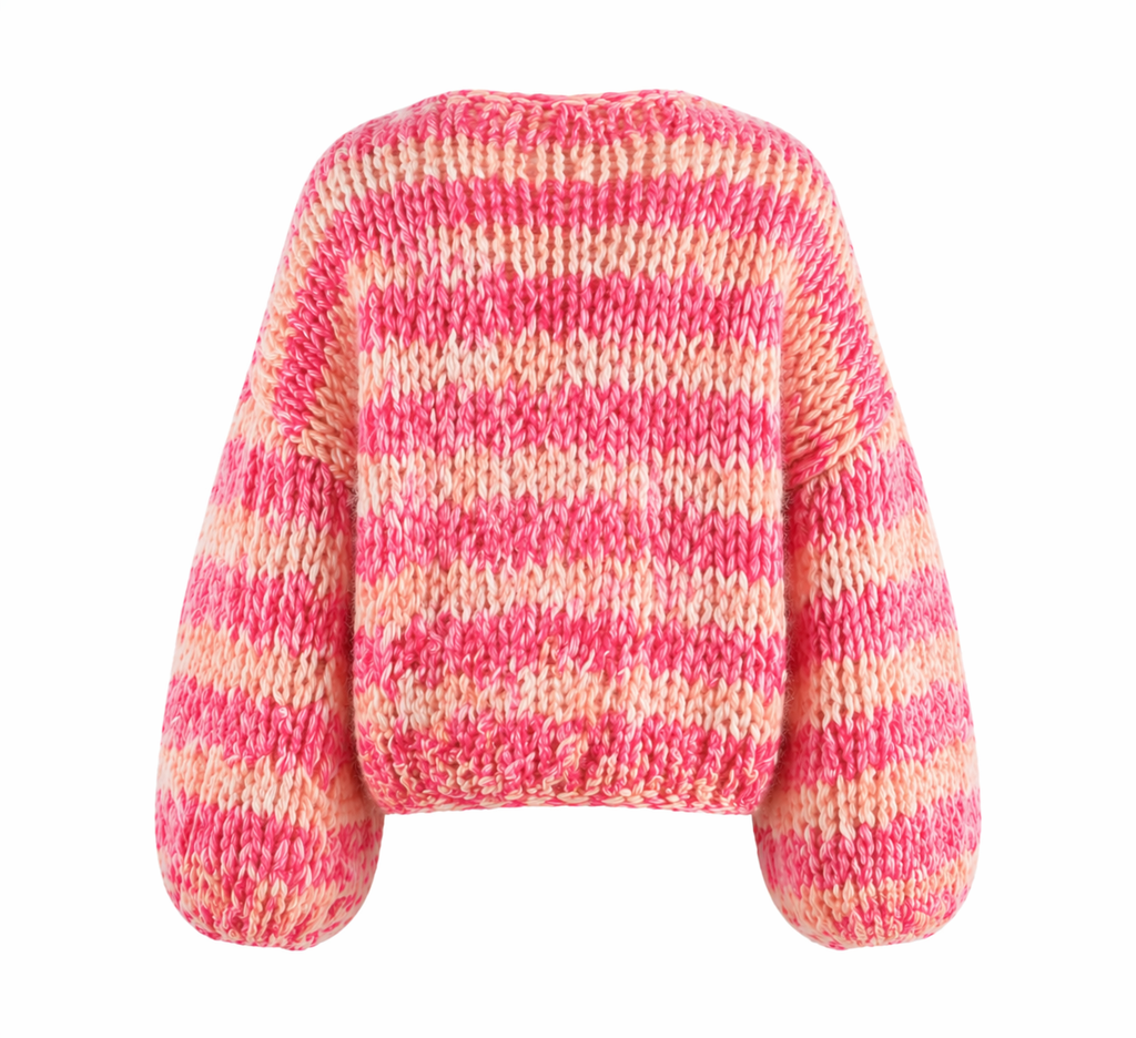 Women's Pink Striped Open-Front Cardigan, Textured Knit, Long Sleeves
