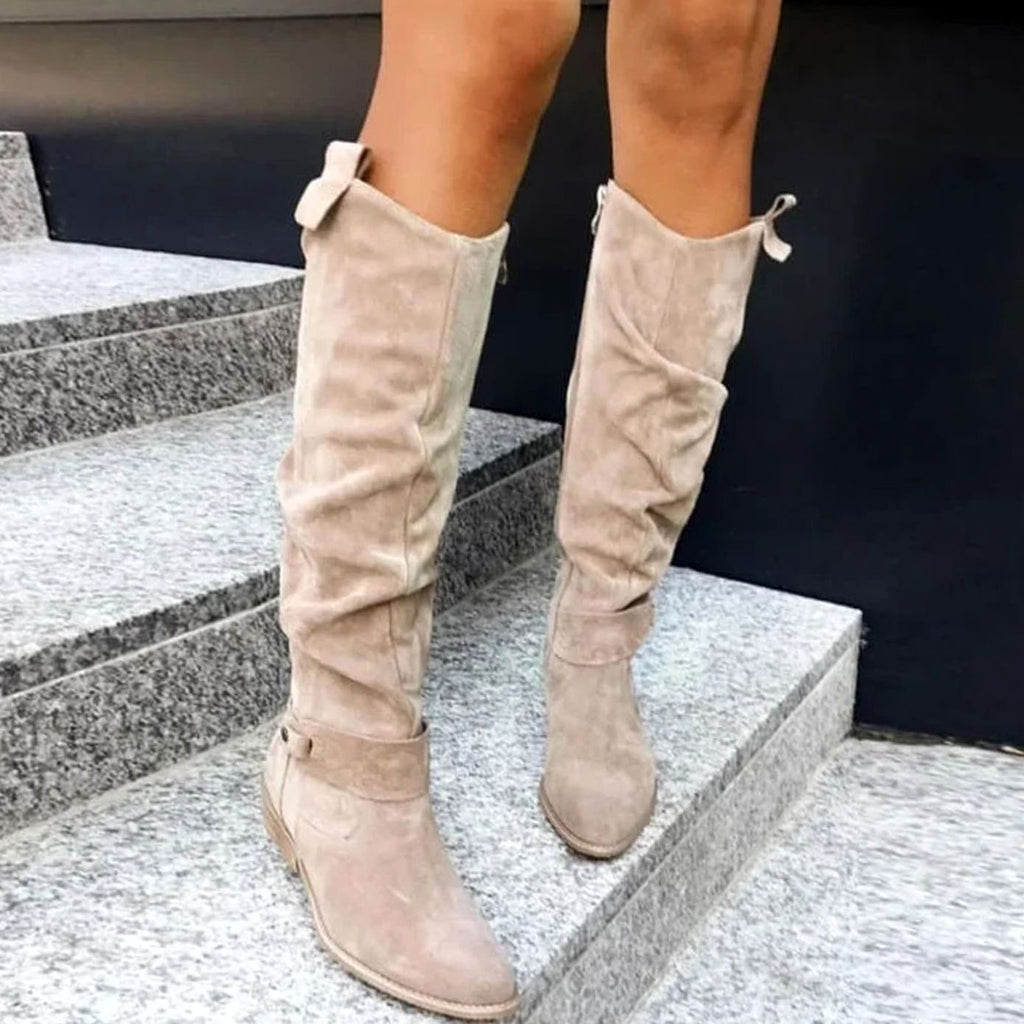 Mia | Women's Comfortable Knee High Boots Low Block Heel Suede