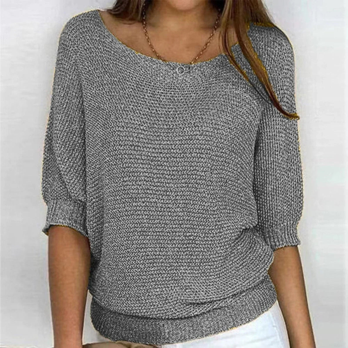 Women's cotton blend 3/4 sleeve sweater oversized knit