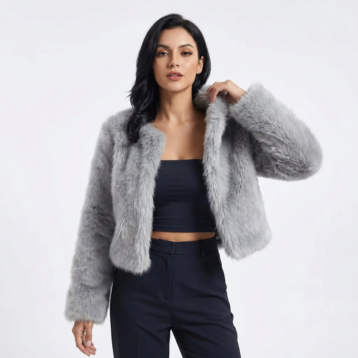 Women's cropped faux fur cardigan jacket