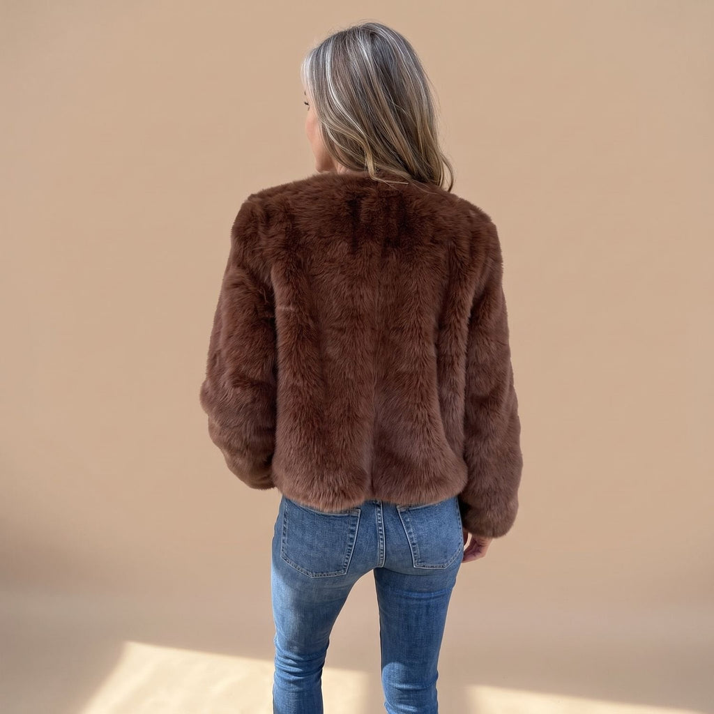 Evelyn | Women's Cropped Faux Fur Coat Zip-Up Fluffy Jacket