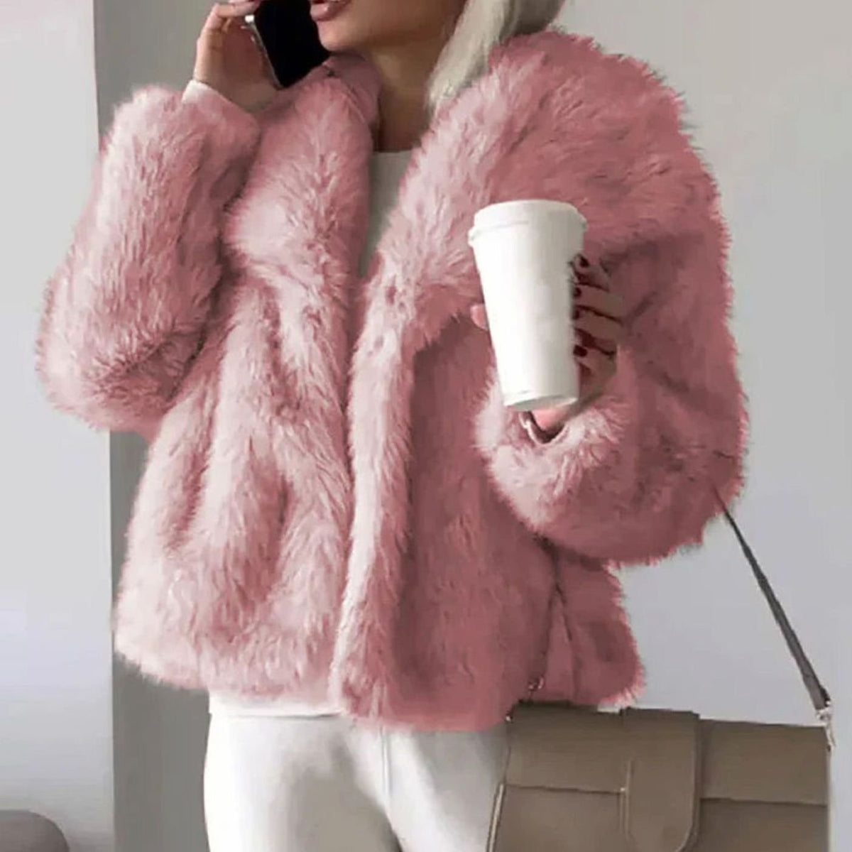 Women's Cropped Open-Front Faux Fur Winter Jacket