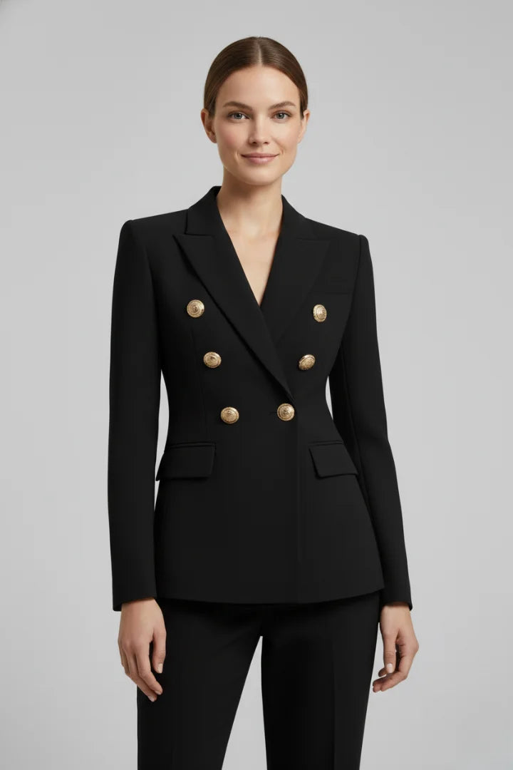 Women’s double-breasted blazer with gold-tone button details