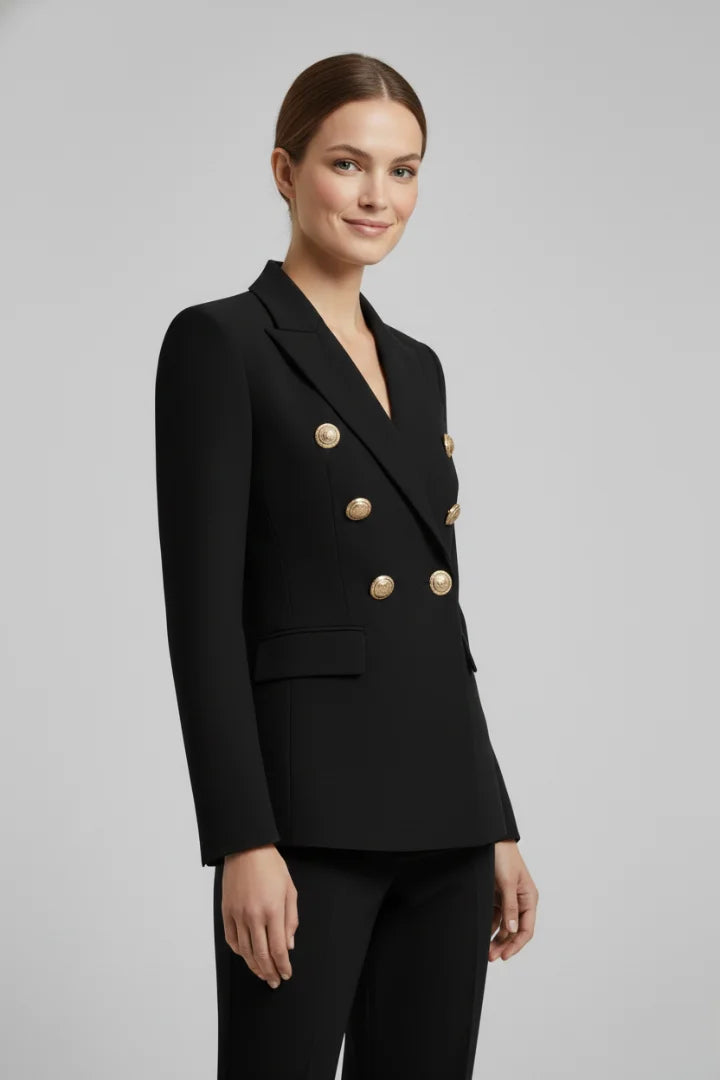 Women’s double-breasted blazer with gold-tone button details