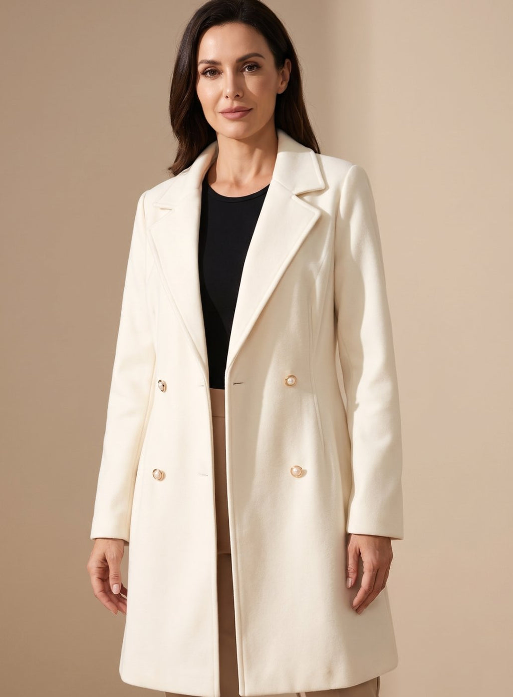 Madison | Women's Double-Breasted Knee-Length Flared Wool-Blend Coat