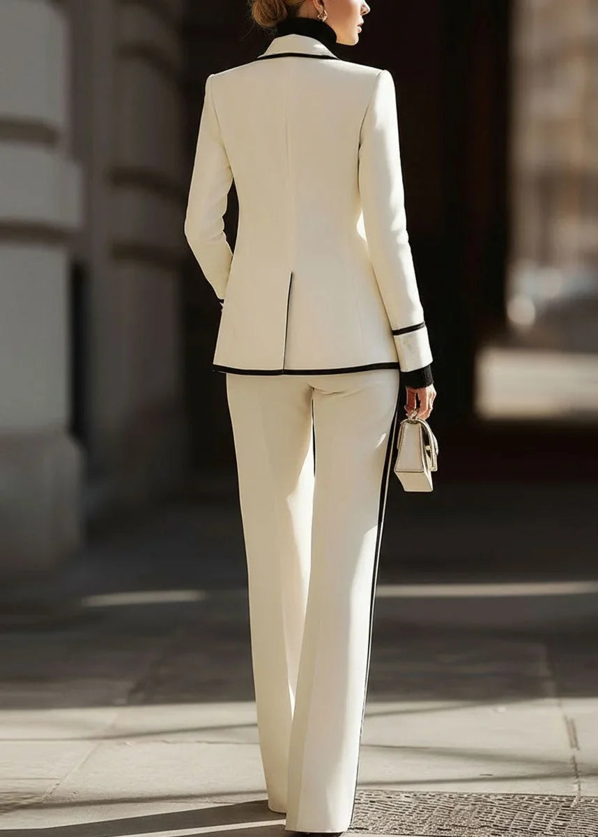Women's double breasted suit set structured blazer wide leg pants