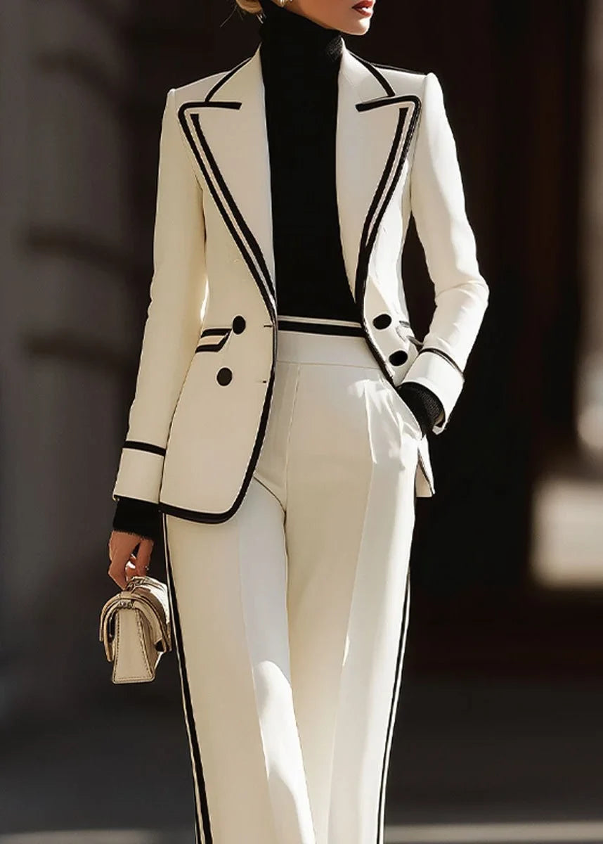 Women's double breasted suit set structured blazer wide leg pants
