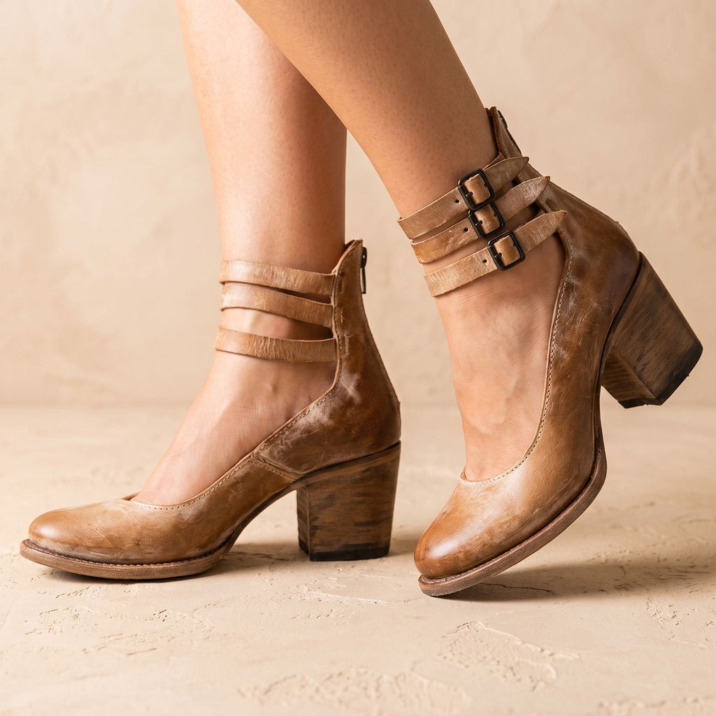 Grace | Women's Double-Buckle Block-Heel Leather Ankle Boots