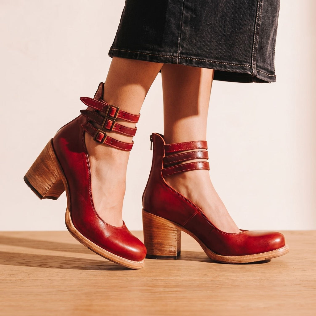 Grace | Women's Double-Buckle Block-Heel Leather Ankle Boots