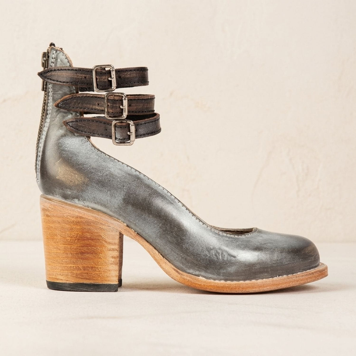 Grace | Women's Double-Buckle Block-Heel Leather Ankle Boots
