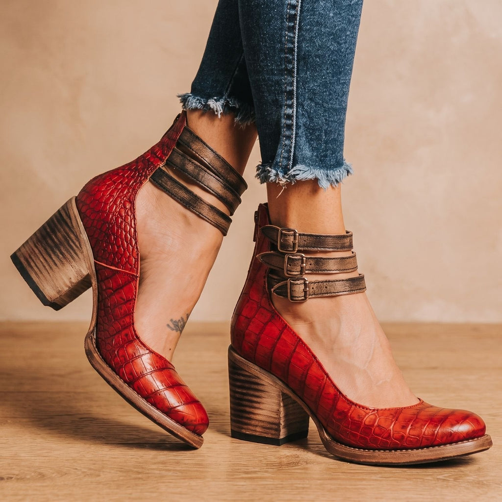 Grace | Women's Double-Buckle Block-Heel Leather Ankle Boots