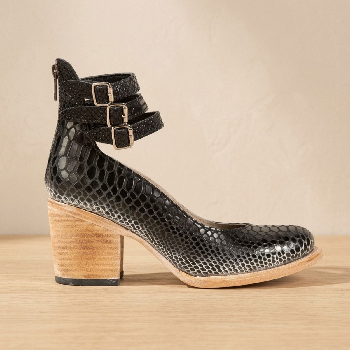 Grace | Women's Double-Buckle Block-Heel Leather Ankle Boots