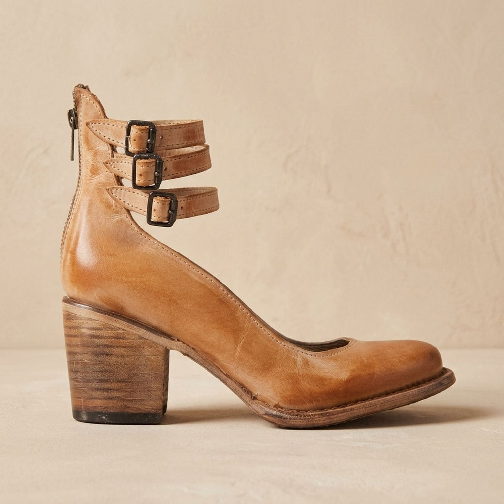 Grace | Women's Double-Buckle Block-Heel Leather Ankle Boots