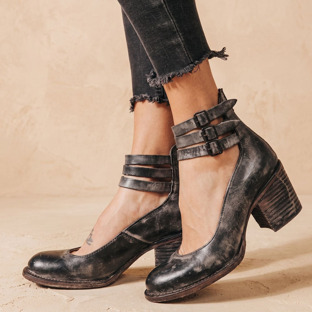Grace | Women's Double-Buckle Block-Heel Leather Ankle Boots