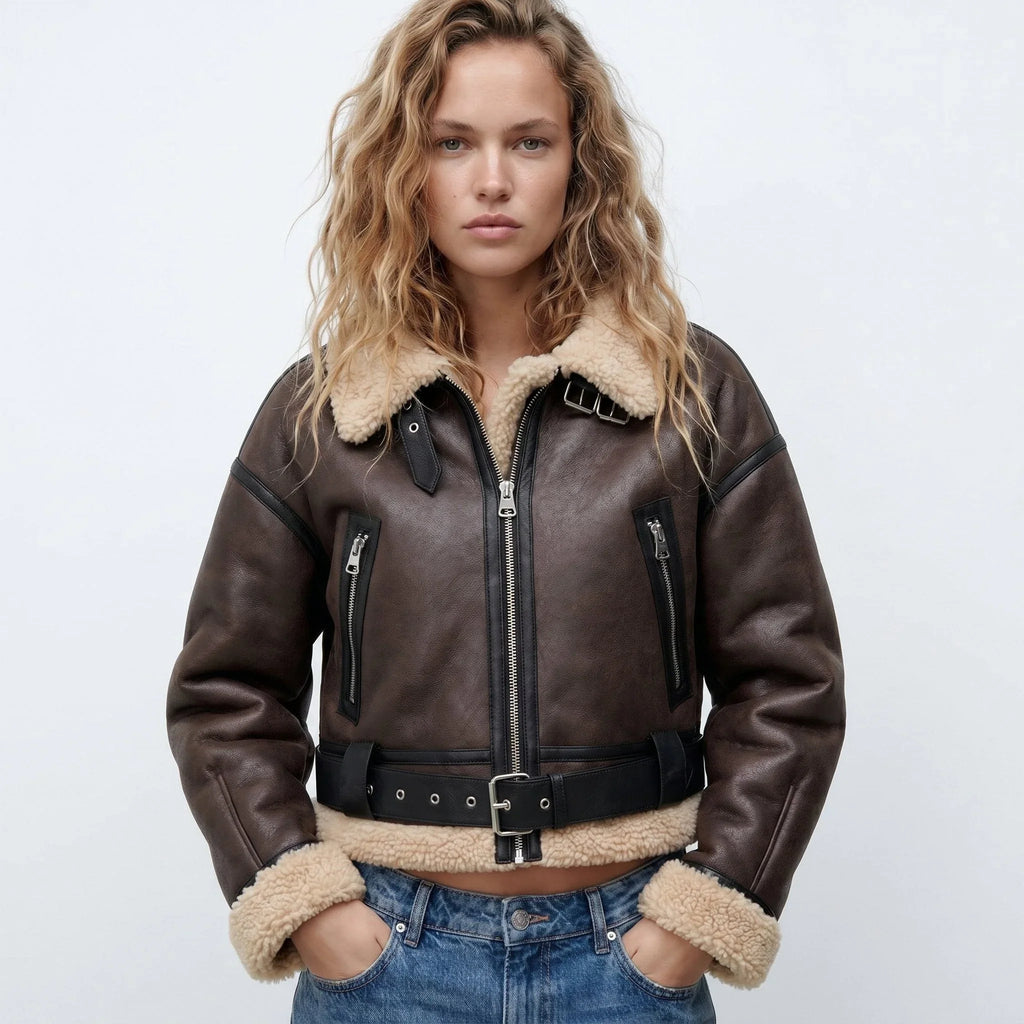 Women's double-sided shearling bomber jacket