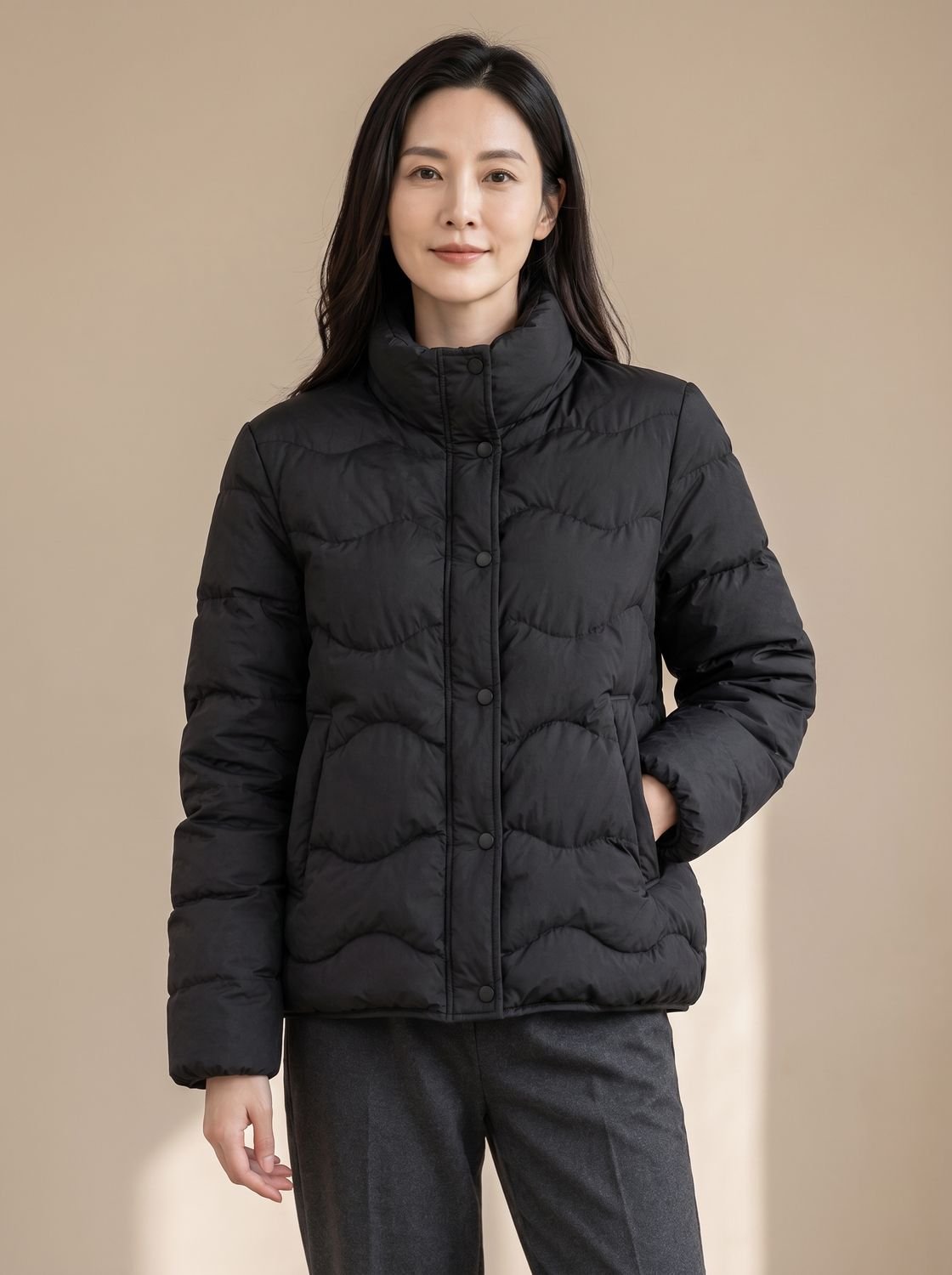 Penelope | Women's Duck-Down Quilted Puffer Jacket Stand Collar Snap-Front