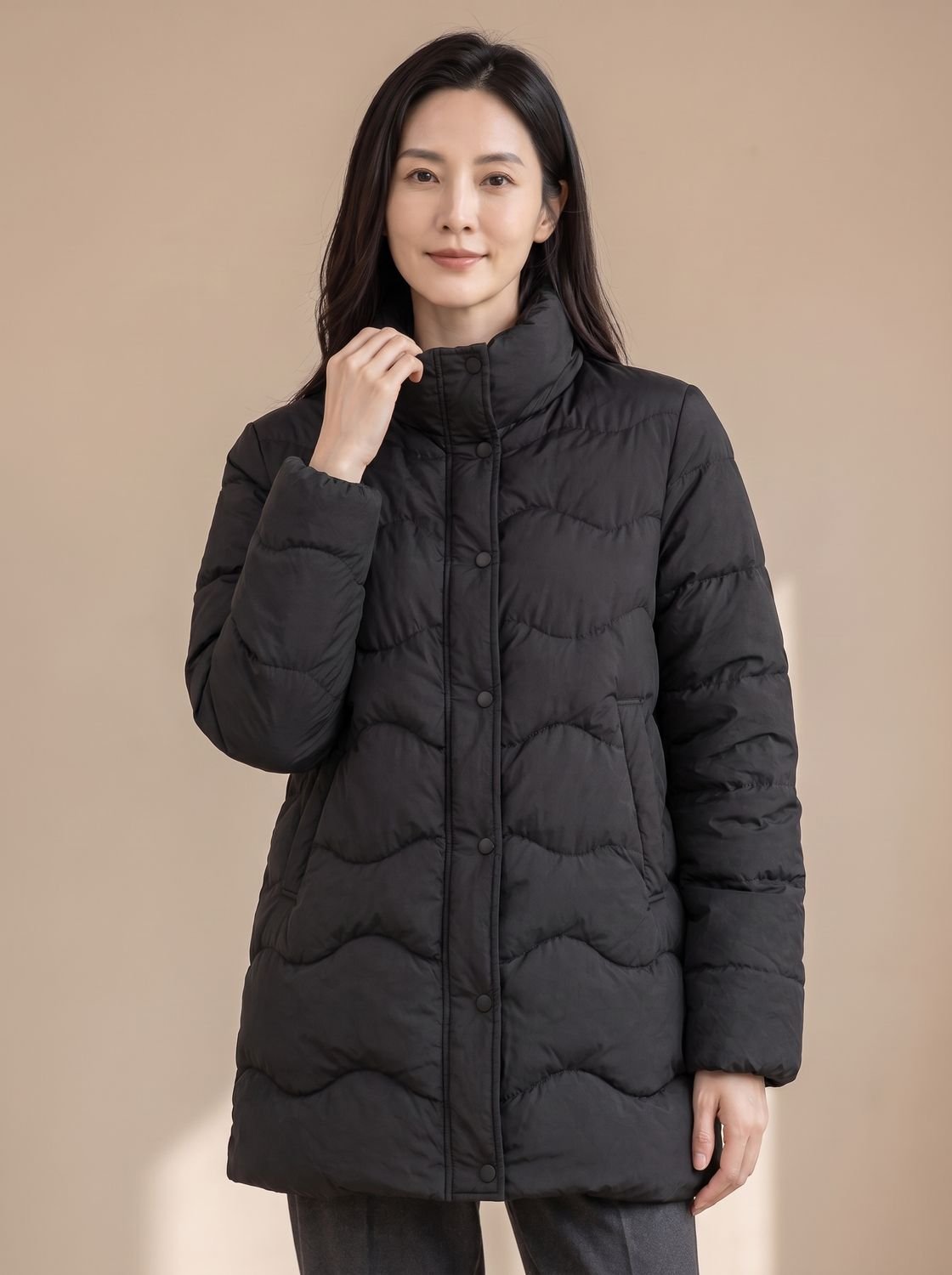 Penelope | Women's Duck-Down Quilted Puffer Jacket Stand Collar Snap-Front