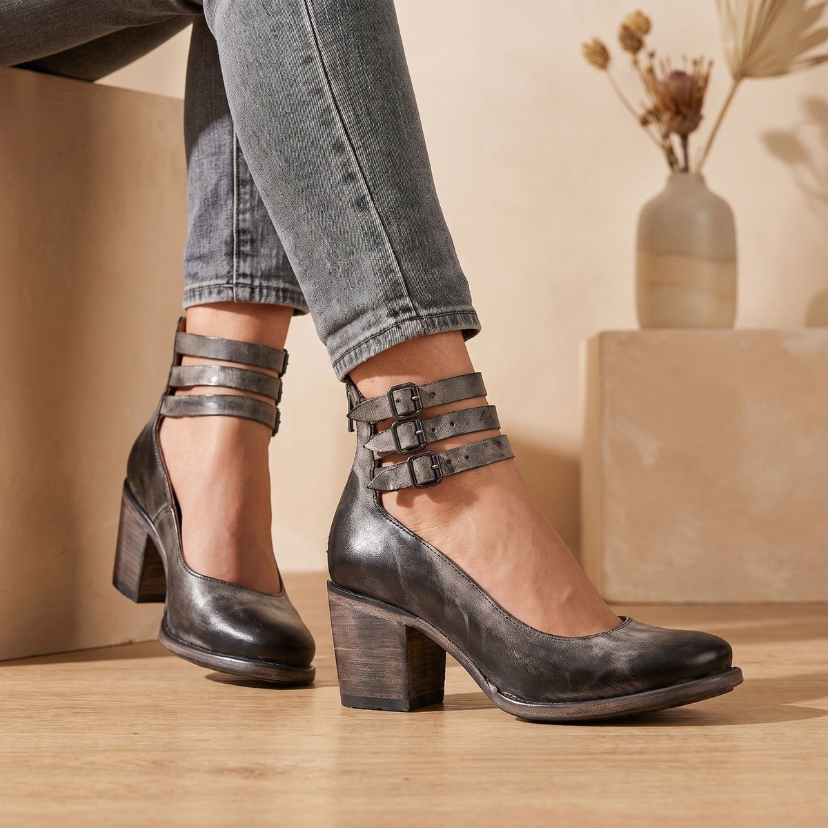 Luna | Women's Elegant Double-Buckle Block-Heel Ankle Boots