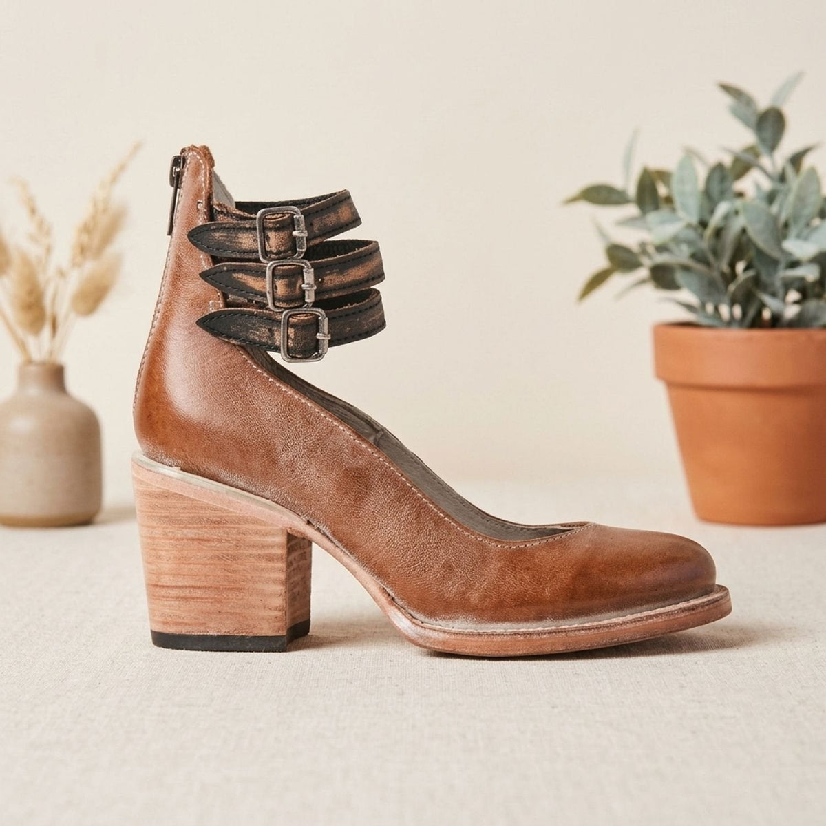 Luna | Women's Elegant Double-Buckle Block-Heel Ankle Boots
