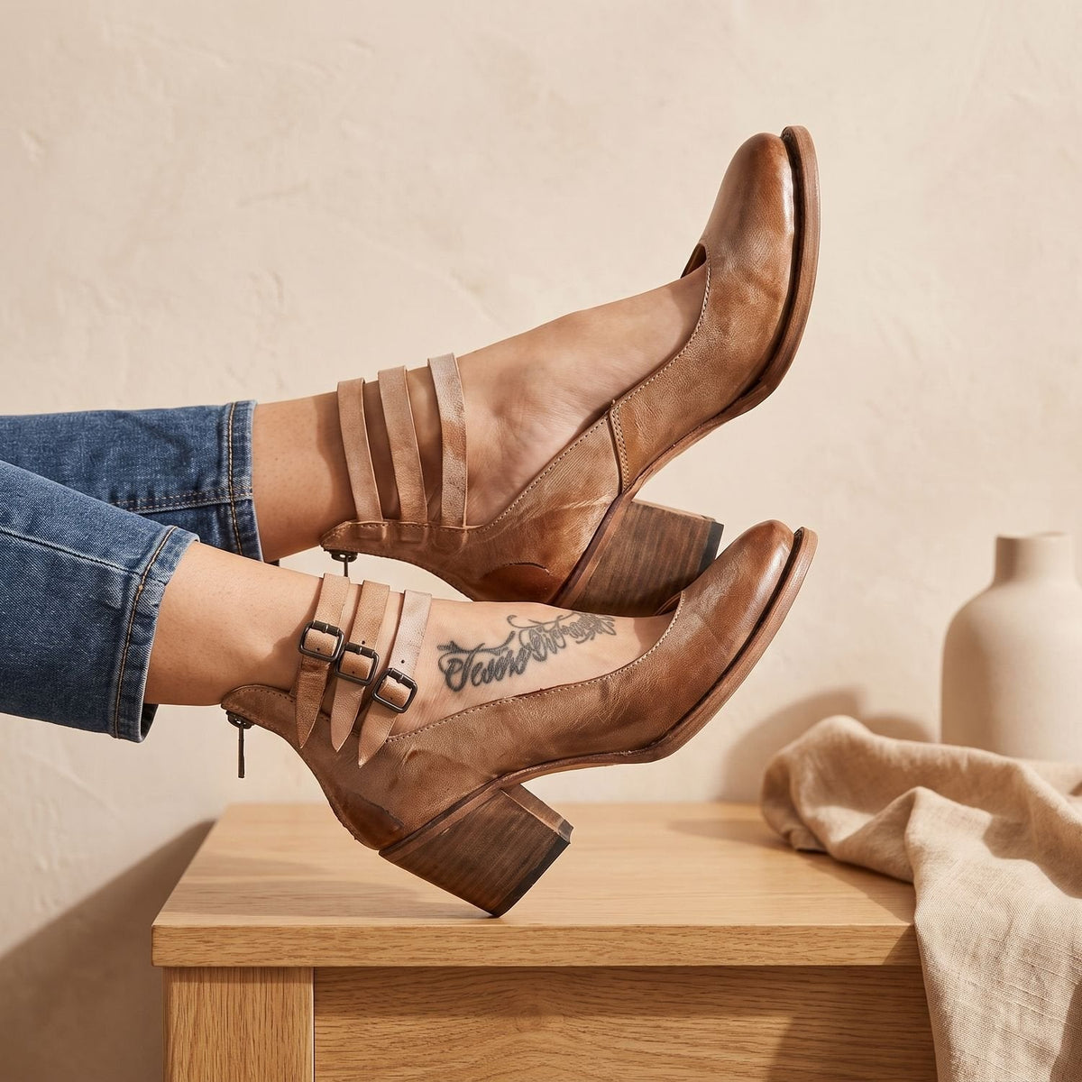 Luna | Women's Elegant Double-Buckle Block-Heel Ankle Boots
