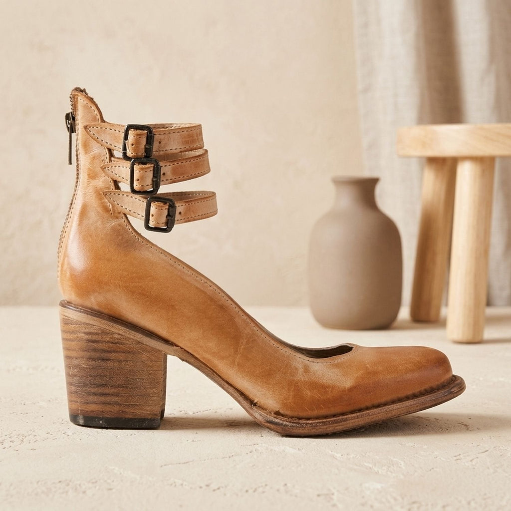 Luna | Women's Elegant Double-Buckle Block-Heel Ankle Boots