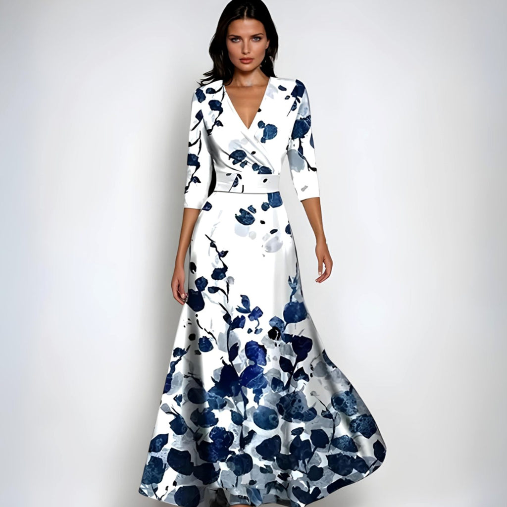 Women's Elegant V-Neck Wrap Maxi Floral Dress