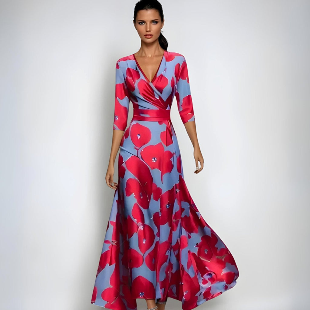 Women's Elegant V-Neck Wrap Maxi Floral Dress