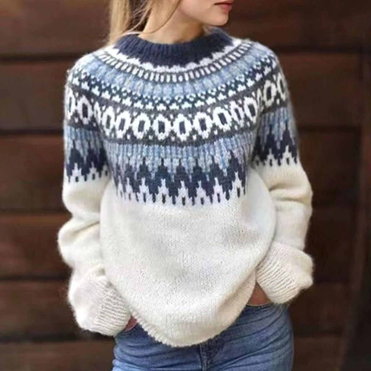 Women's Fair Isle Nordic Pattern Sweater Relaxed Knit Pullover