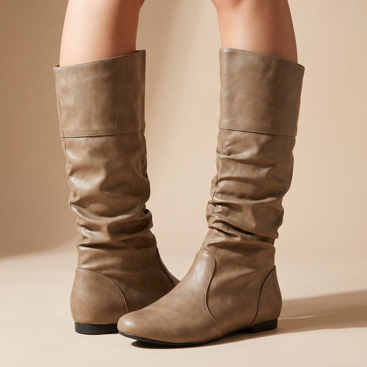 Grace | Women's Faux Leather Flat Slouch Mid-Calf Pull-On Boots