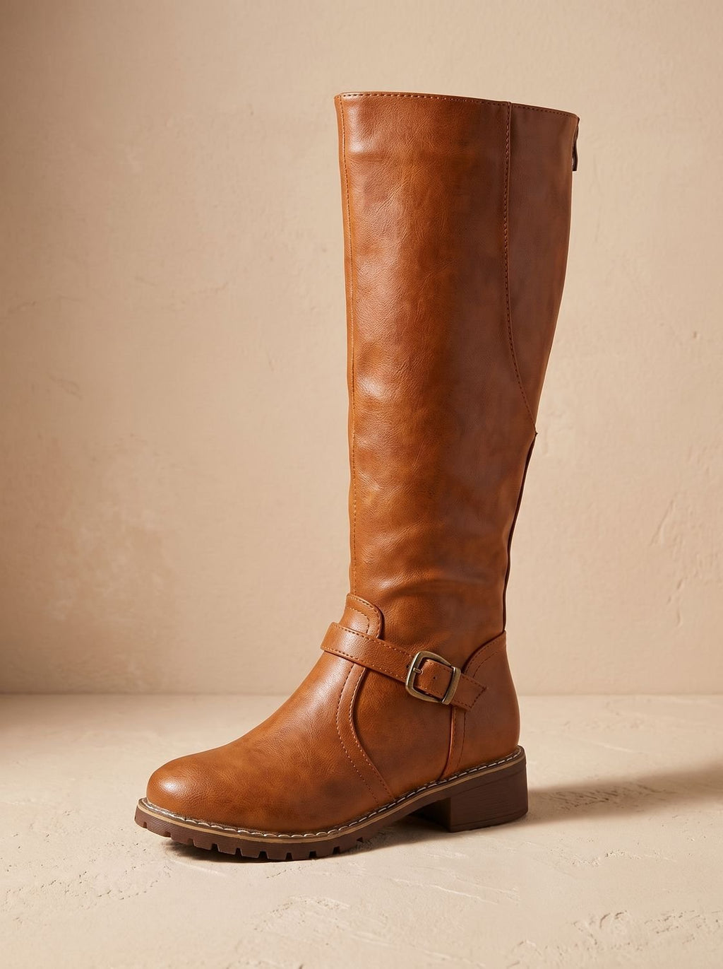 Amelia | Women's Faux Leather Knee High Boots Buckle Side-Zip