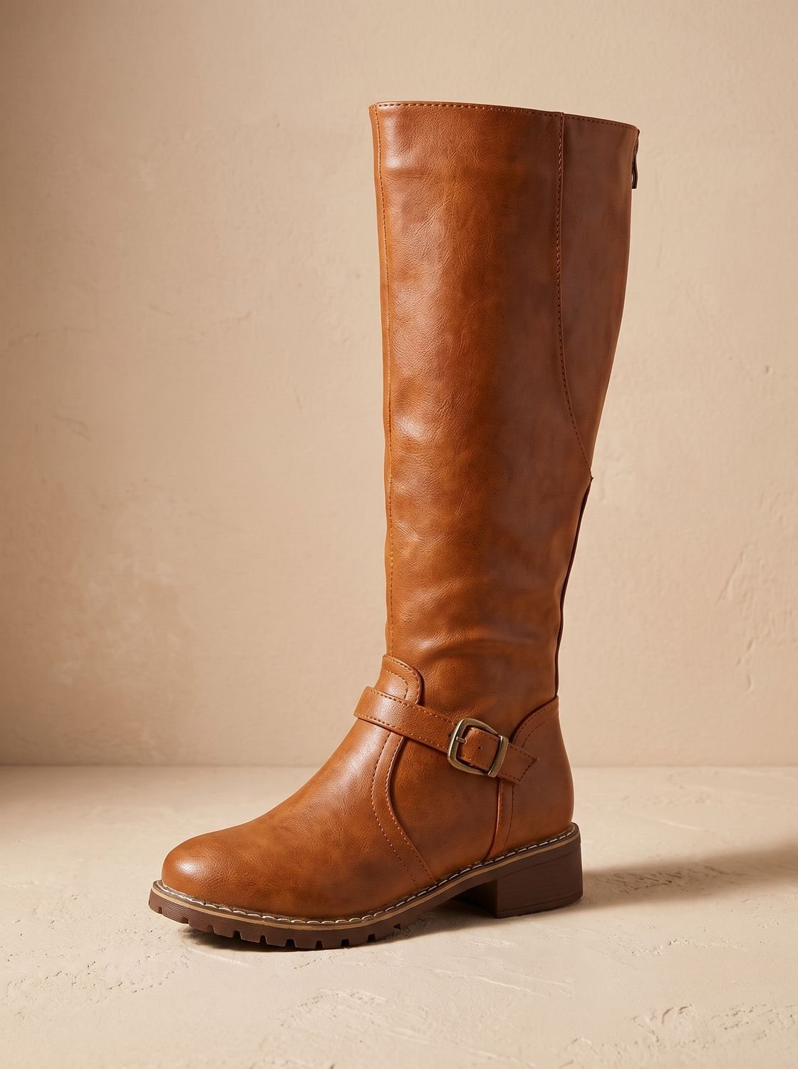 Amelia | Women's Faux Leather Knee High Boots Buckle Side-Zip