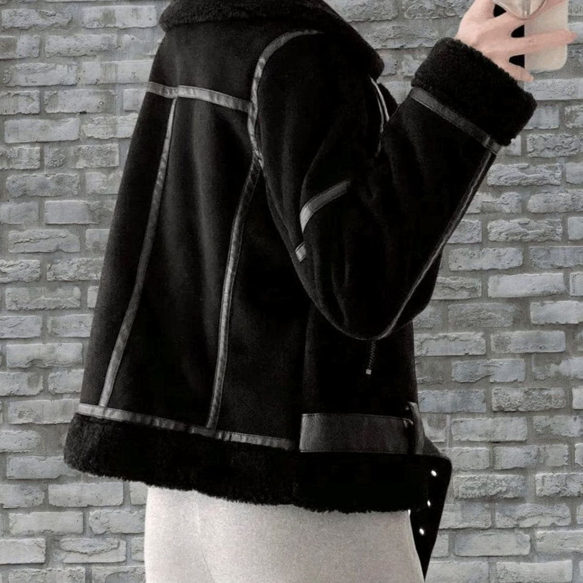 Harper | Women's Faux Shearling Aviator Jacket Belted Asymmetric Zip