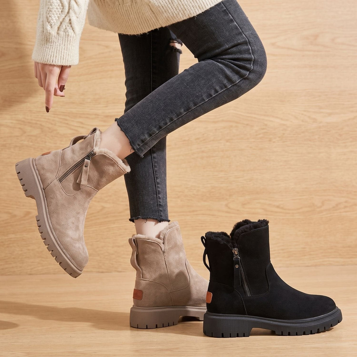 Harper | Women's Faux-Suede Slip-On Fleece-Lined Ankle Boots Platform