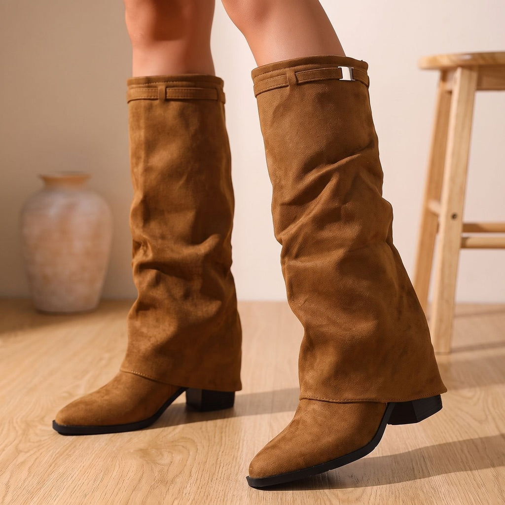 Scarlett | Women's Faux Suede Slouch Knee-High Block Heel Boots