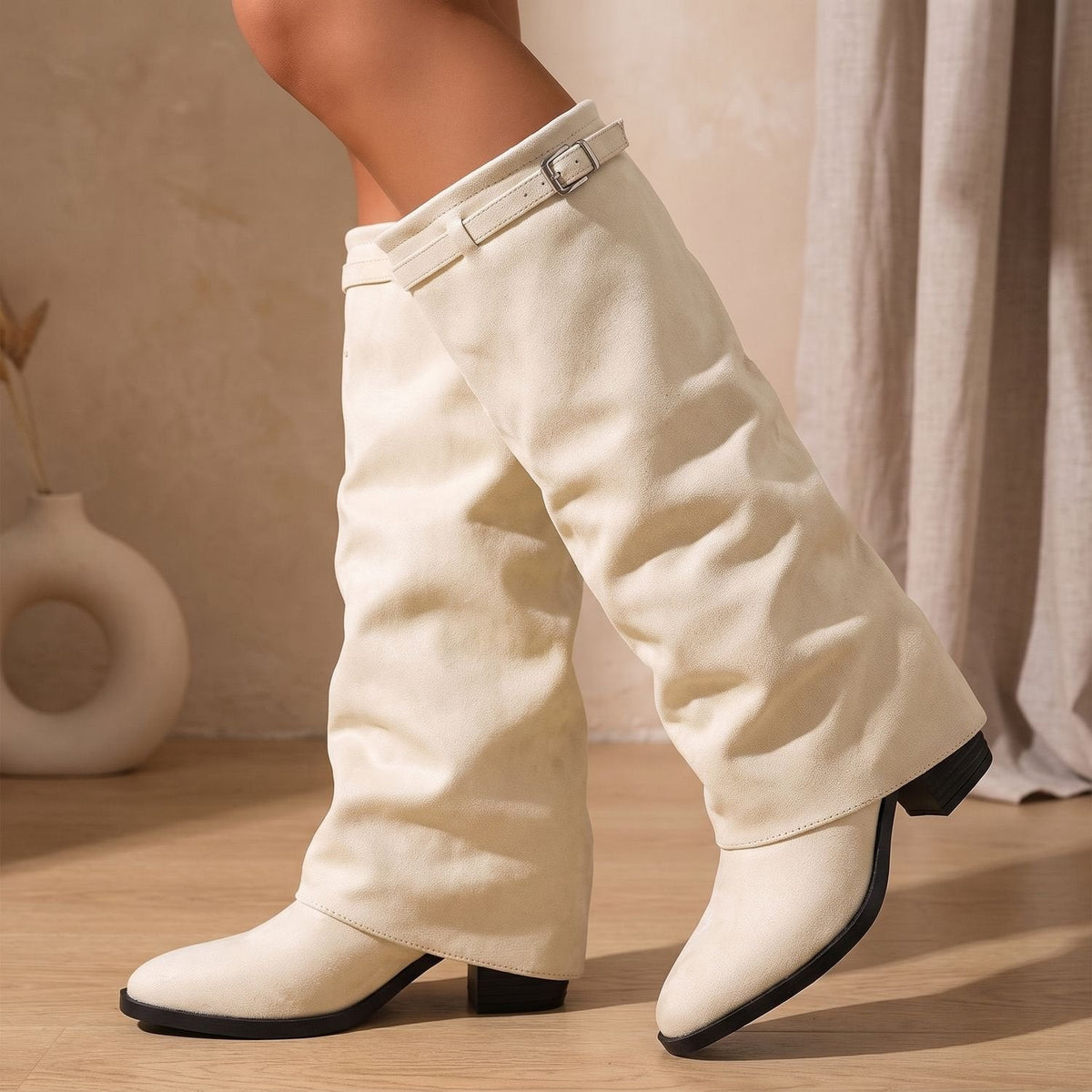 Scarlett | Women's Faux Suede Slouch Knee-High Block Heel Boots