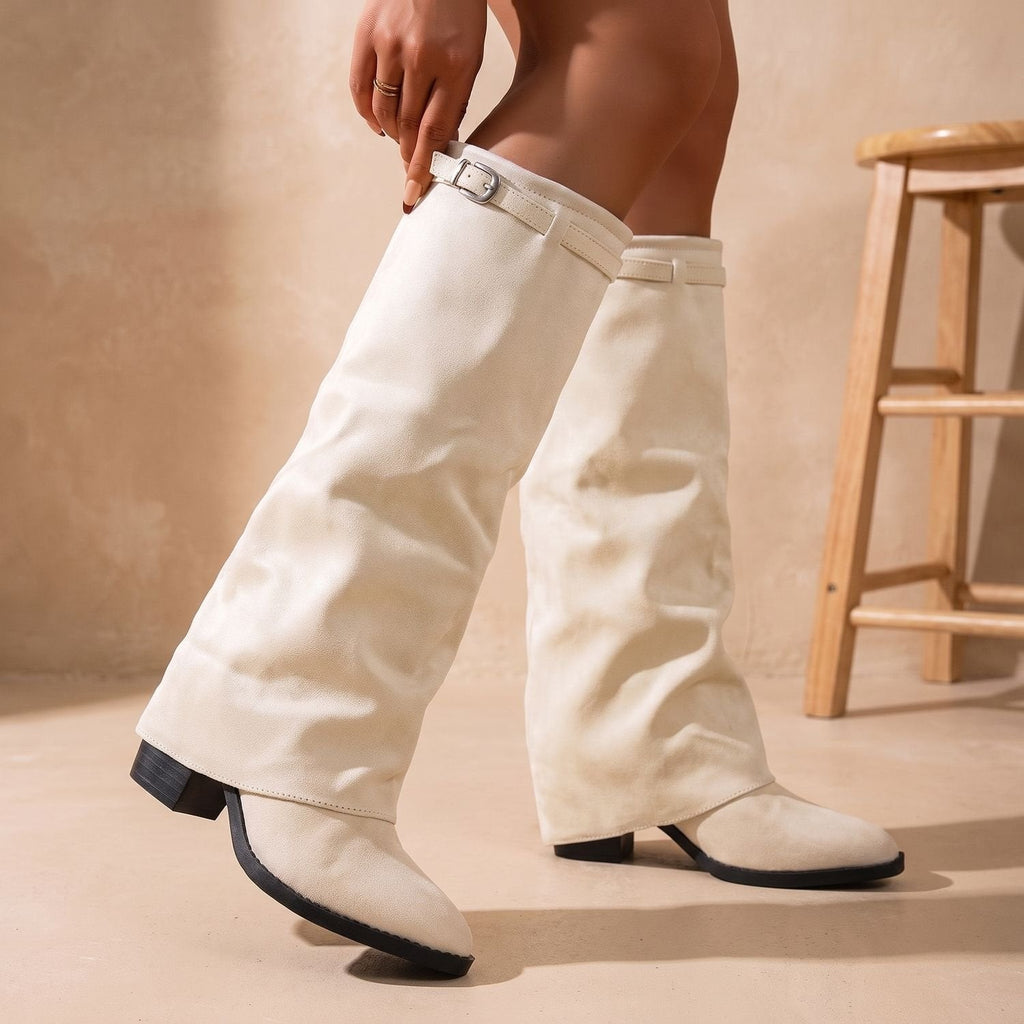 Scarlett | Women's Faux Suede Slouch Knee-High Block Heel Boots