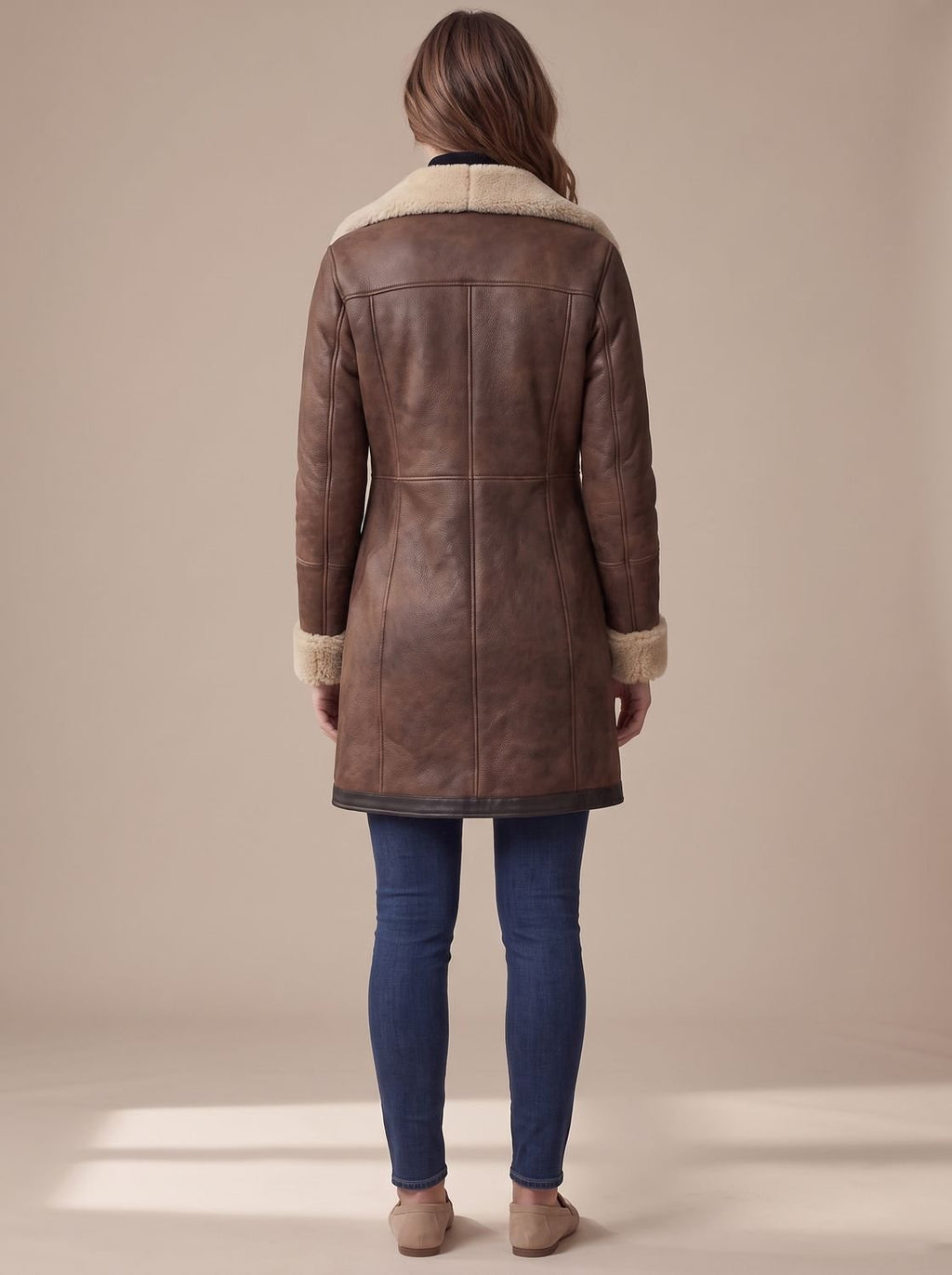 Grace | Women's Faux Suede Zip-Up Coat Shearling Collar Trim