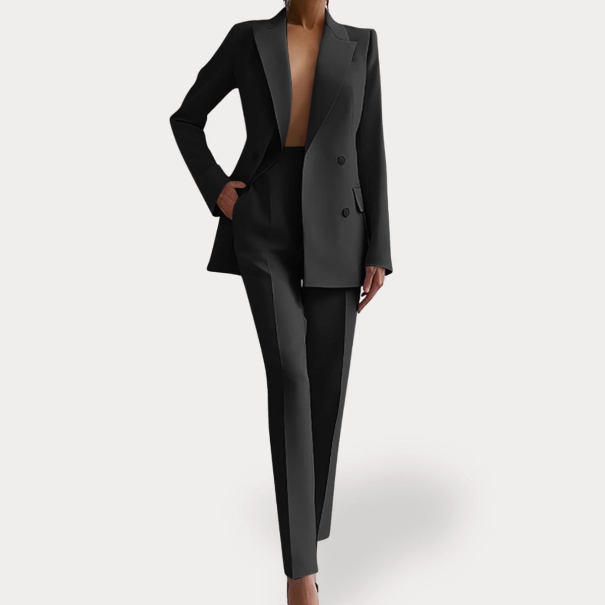 Women's Formal Double-Breasted Tailored Blazer Suit Set