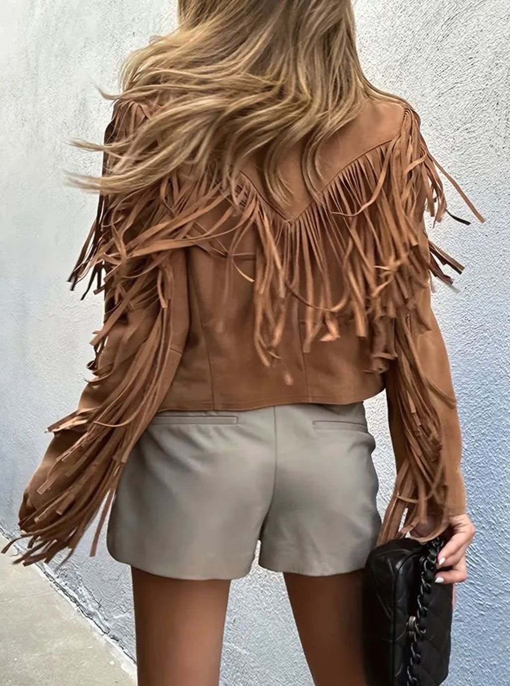 Luna | Women's Fringed Suede-Feel Boho Short Jacket